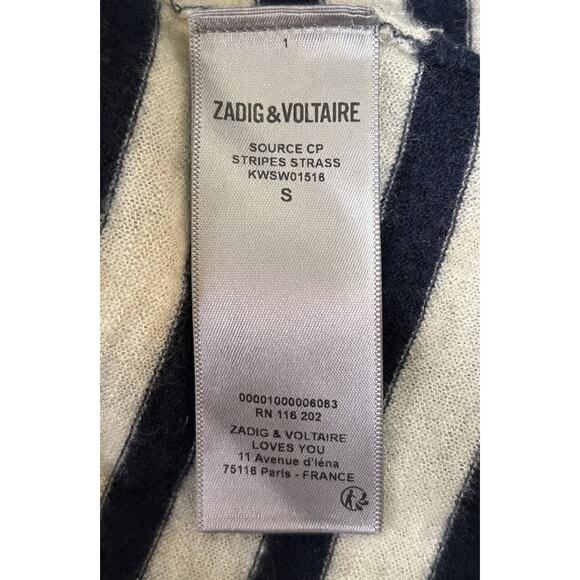 Zadig & Voltaire Miss CP Ivory Stripes Cashmere Crystal-Embellished Sweater - S - Picture 8 of 10